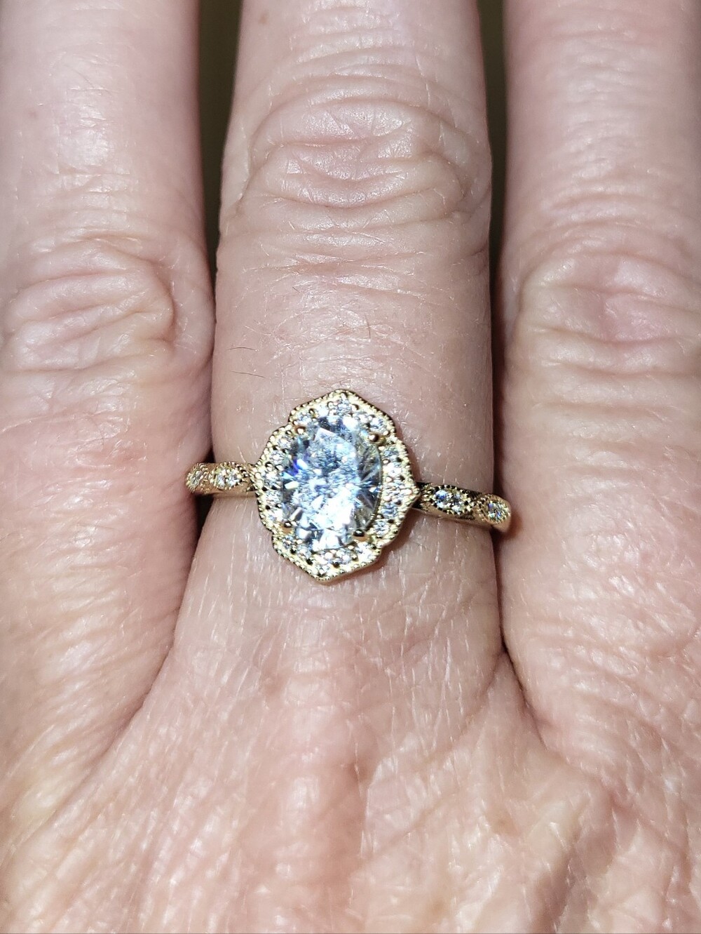 1.65 CTW Halo Oval Engagement Ring - Elegant Sparkle. 14K Gold Plated 925 S.S